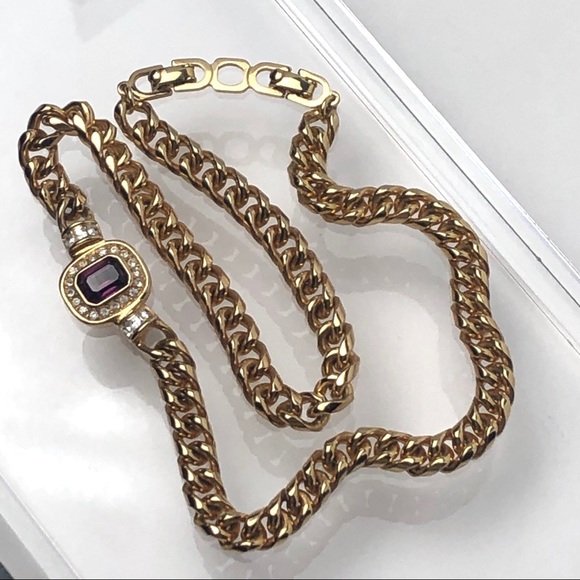 VTG 80s CHRISTIAN DIOR AMETHYST CRYSTAL NECKLACE - Picture 6 of 16